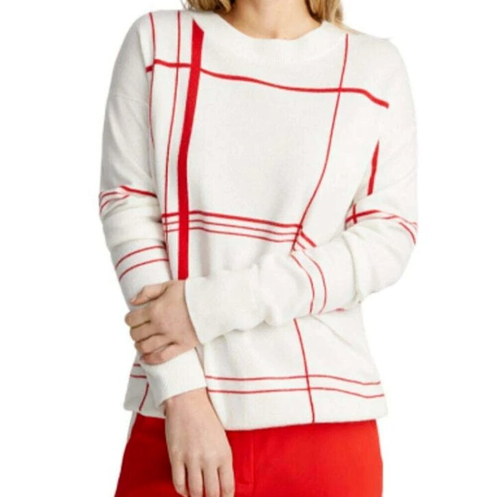 Equipment Wool Cashmere Sweater Womens Large White Oversized Crew Neck Red Cozy - Picture 8 of 11